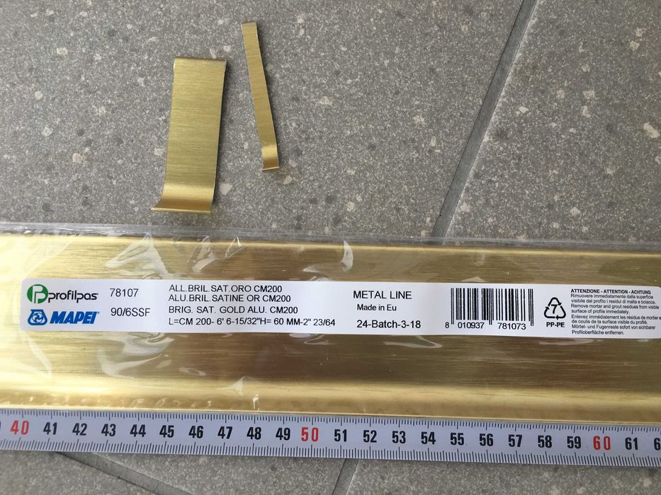 Listwa przypodłogowa alum. złota 90/6SSF metal line Profilpas wys.6cm
