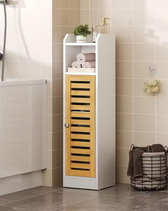 Szafka łazienkowa MSMASK – 20 × 20 × 80 cm, biała, wąski regał z regulowanymi półkami