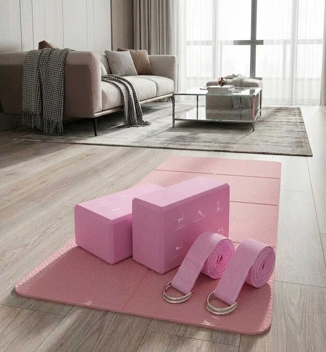 4w1 Zestaw Mocna Mata Do Ćwiczeń Piankowa KLOCKI Do Jogi +GRATIS Paski