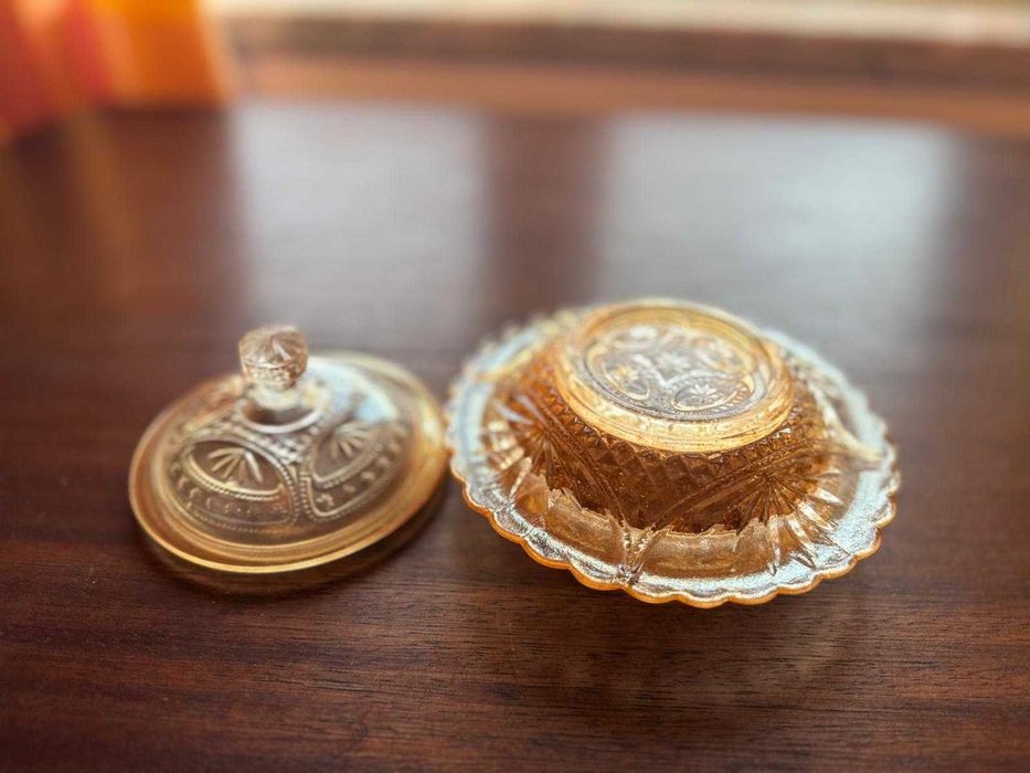 Açucareiro vidro carnaval âmbar dourado - vintage