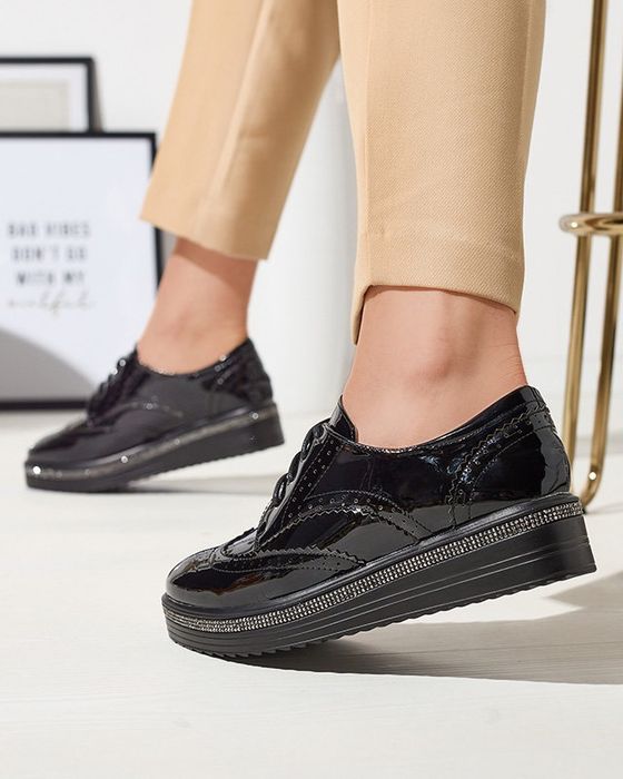 2 KOLORY 36 37 38 półbuty 39 40 lakierowane cyrkonie niski koturn lato