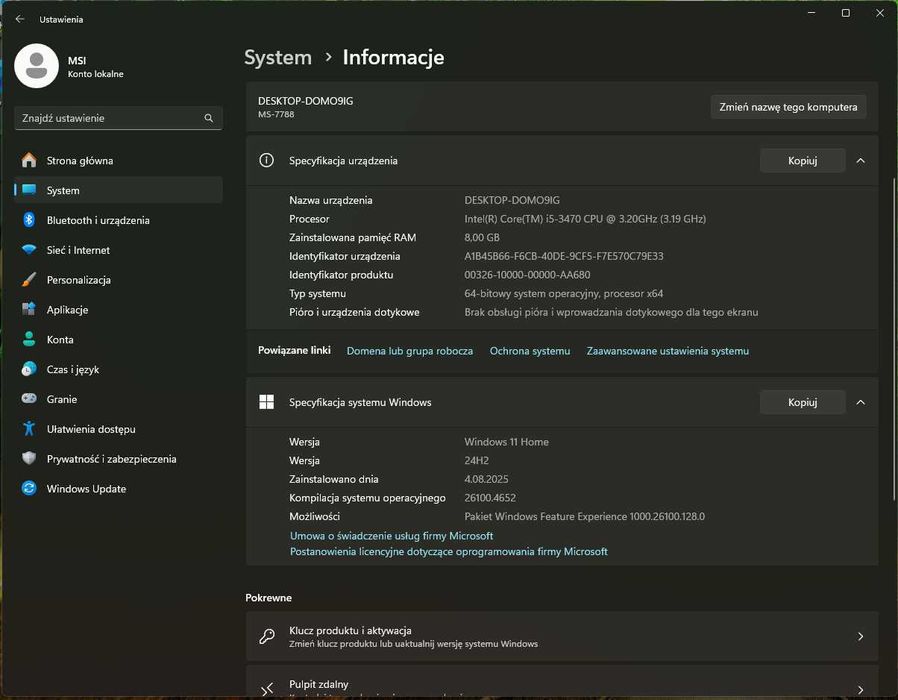 Komputer Intel i5-3470 dysk 500Gb 8Gb ram