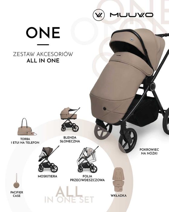Wózek MUUVO ONE 2w1 Lekki Składany Gondola+Spacerówka +Adaptery