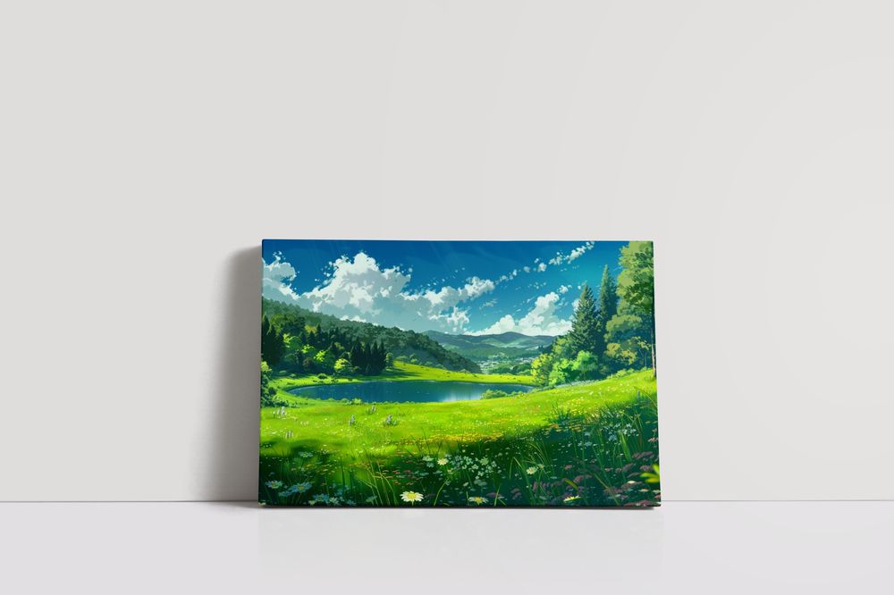 Obraz na płótnie "Łąka nad jeziorem" 80x60 cm – idealny do salonu