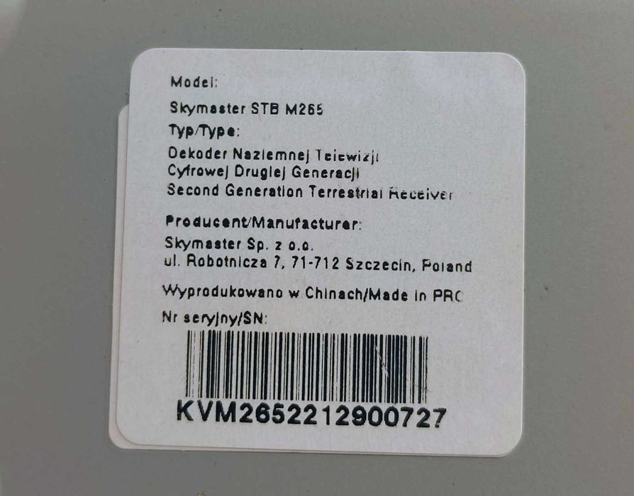 Tuner/dekoder DVB-T2 Skymaster STB M265