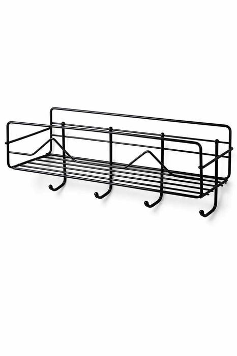 Настенная металлическая полка с крючками на липучках 27×11  см