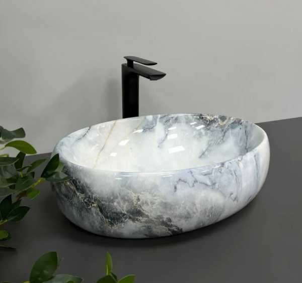 Раковина  керамічна накладна у ванну умивальник мармур.