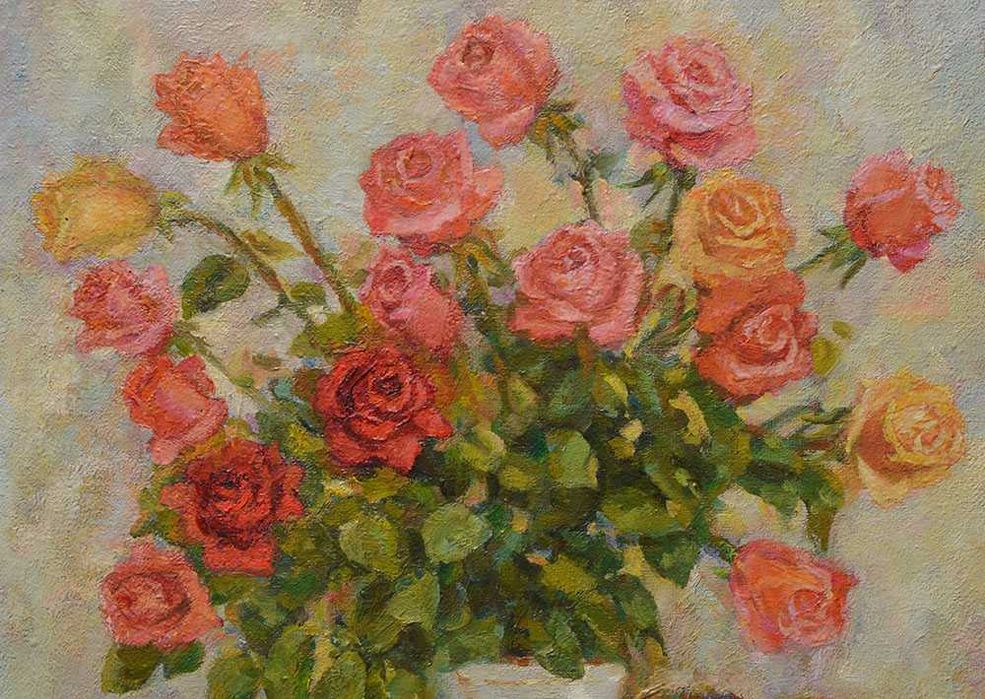 Зоря Галина (1915-2002) Квіти Троянди 1975г 70*55 Цветы Розы Фрукты