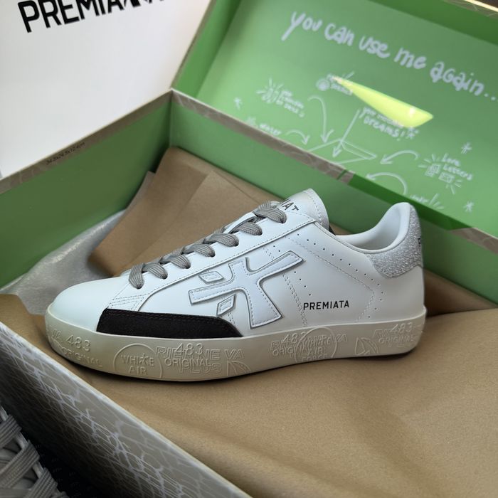 Жіночі кеди кросівки преміата шкіряні Premiata Stevend 6660 White grey / Silver premium