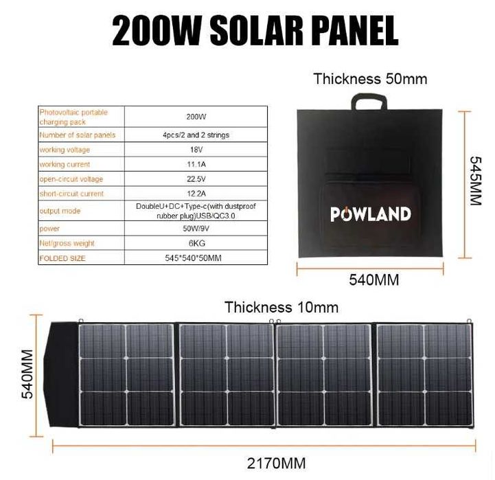 Painel Solar Dobrável Portátil 100W 20.5V ou 200W 20.5V