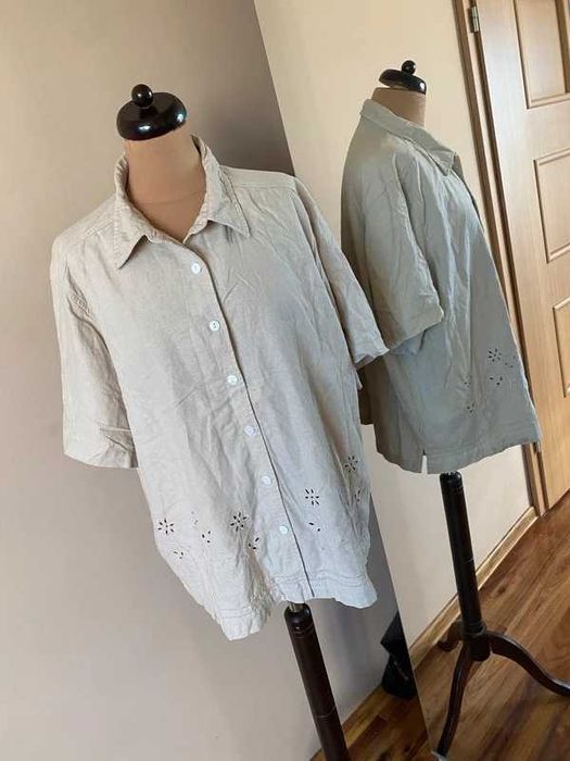 Xxxl len linien koszula +size krem bez pastele 52 54 organic