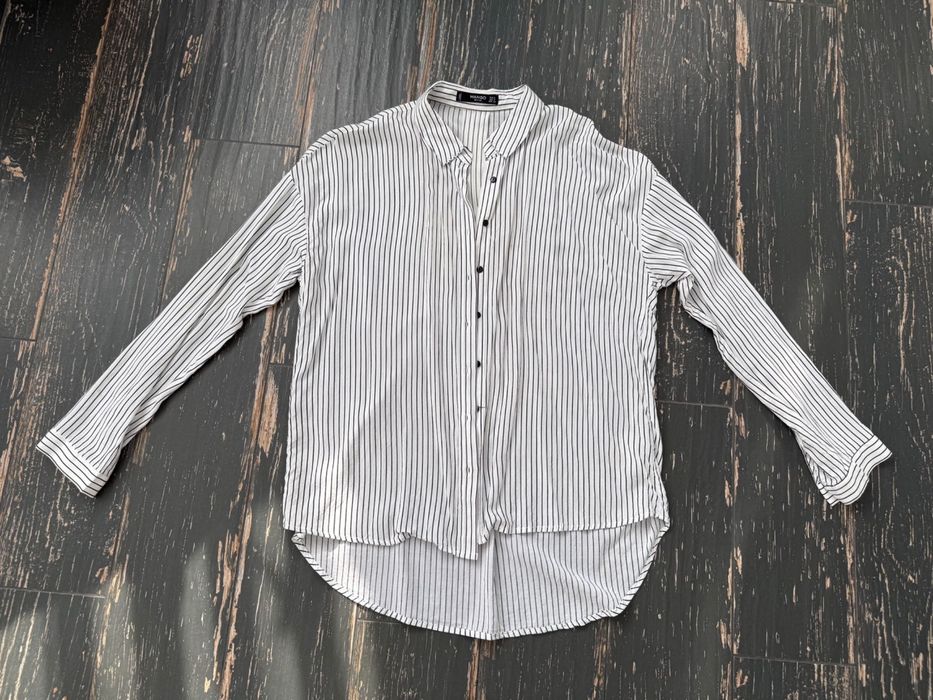 Mango рубашка трикотажная вискоза с удлиненной спиной в тонкую полоску р S