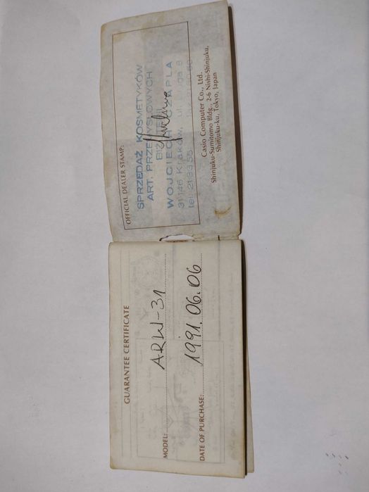 Zegarek Casio ARW-31, moduł 358,produkcja Japonia,oryginalne dokumenty