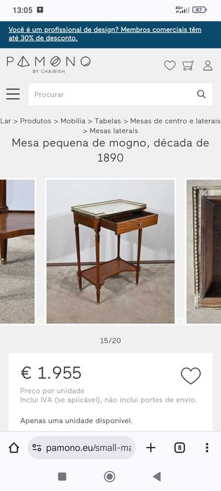 Mesa Gradinha Vazada Napoleão Madeira exótica tampo vidro 67 cm Antiga