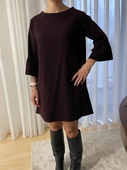 Vestido curto, bordeaux, manga 3/4