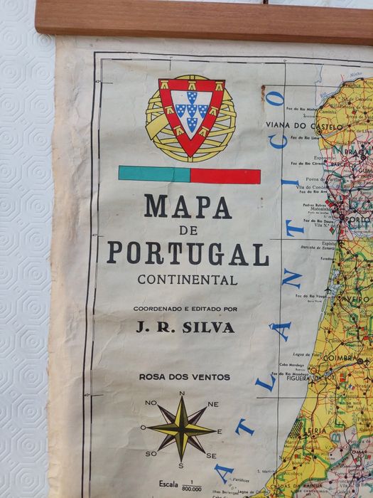 Mapa Portugal Continental J.R SILVA - Antigo Década 50/60