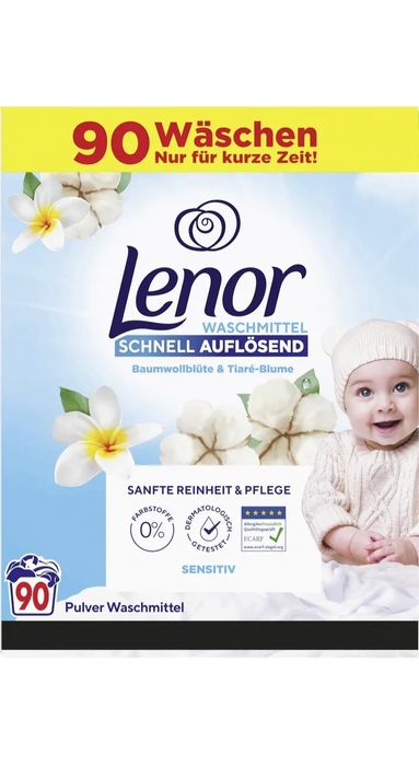 Lenor Sensitiv 90 prań proszek do prania dzieci i alergików z Niemiec