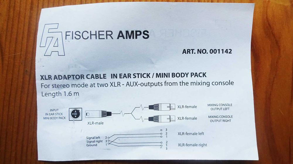 Cabo Fischer Amps Stereo XLR Adaptador Mesa Mistura Audio Profissional