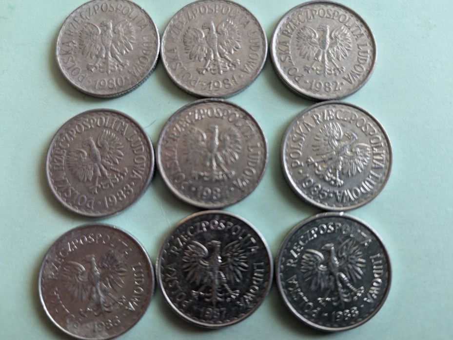 9 monet inne daty, 1 zl PRL  1980, 1981, 82, 83, 84, 85, 86, 87 1988
