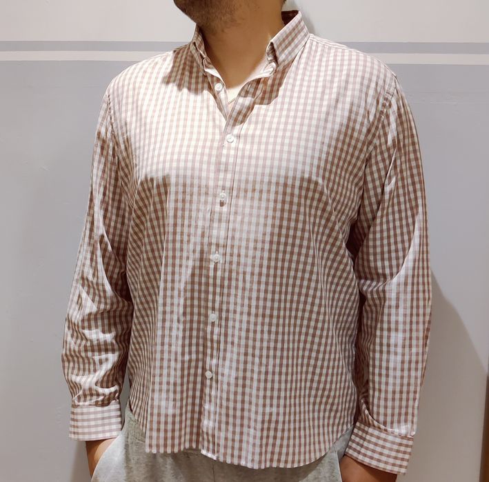 Koszula męska w kratę XL Chest fit biała brązowa jak nowa duża Jasper