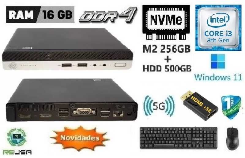 Mini-Pç Prodesk 400G5 8ªG|i3.8100T-3.1G|16G|NVMe-256G+HDD500G|Wifi|W11