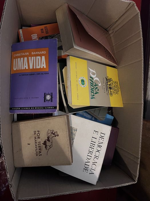 Caixa com diversos livros