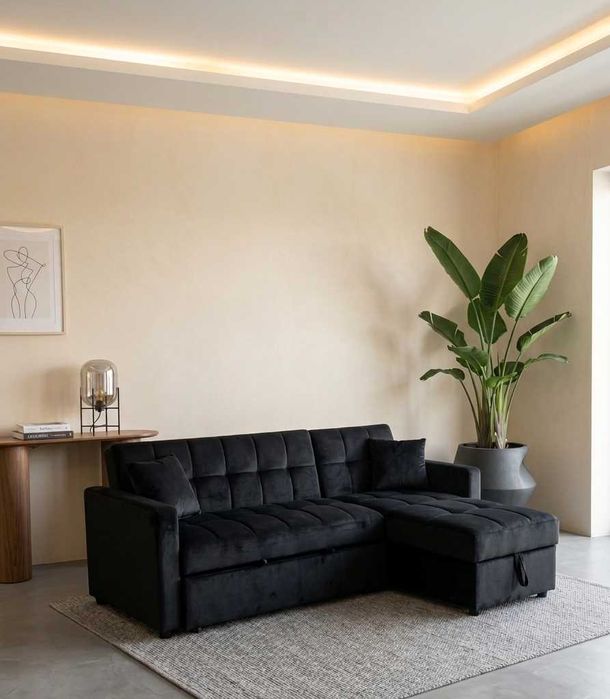 sofá-cama chaise longue em veludo preto