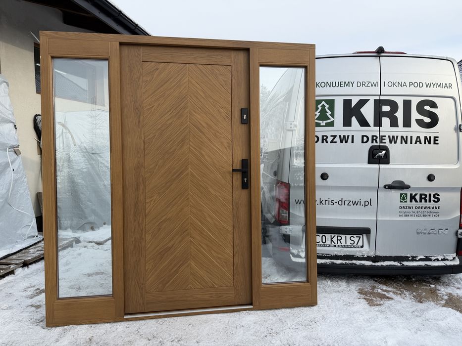 Drzwi zewnętrzne drewniane z doswietlami Na Wymiar Cała Polska montaż