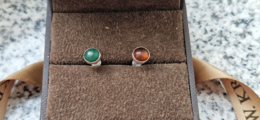 925 Nieoczywiste kolczyki bursztyn malachit  srebro