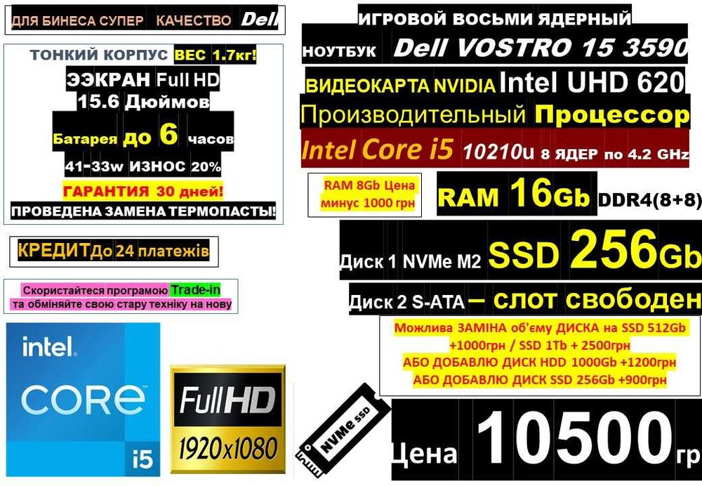 є 99+ Ноутбуків У Марганціℹ️Traid-In‼️DELL‼️i5 8 ядер/RAM16/SSD256‼️6Ч