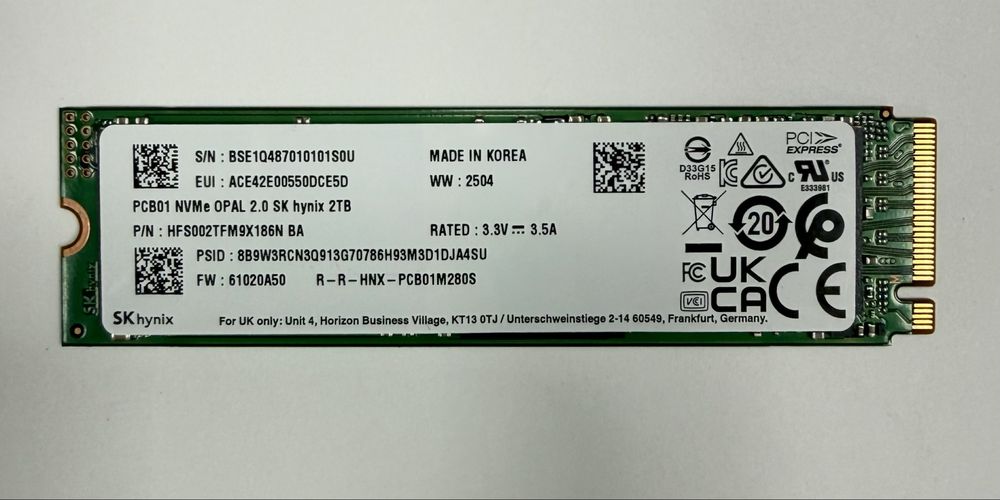SSD Накопичувач SK Hynix PCB01 2TB HFS001TFM9X178N GT 2280 PCI-E 5.0 x4 14000/12000Mb/s