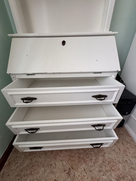 Secretária / Móvel Bureau Lacado em Branco com Estante