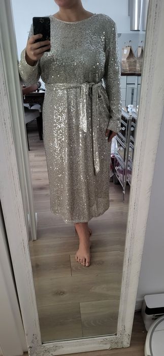 H&m mama ciążowa sukienka cekinowa sylwestrowa świąteczna xl 42 szampa