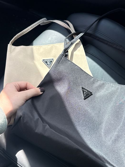 Сумка шоппер Guess чорна бежева