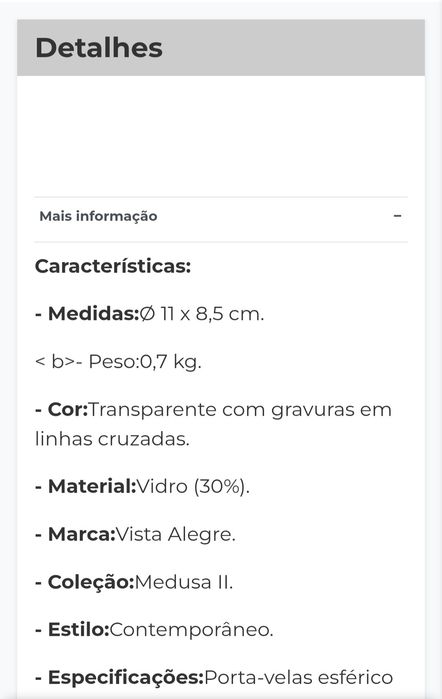 Vista Alegre Castiçal Medusa II Esférico - Novo sem caixa