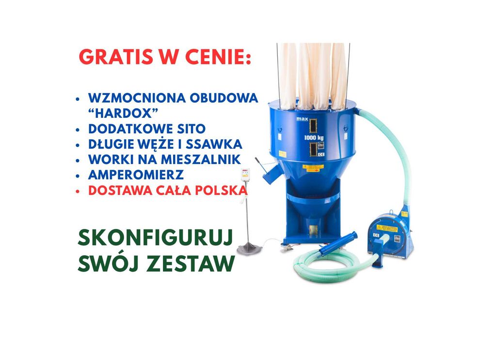 ZESTAW Mieszalnik i śrutownik Dozamech Mieszalnik pasz ze śrutownikiem WĘŻE Rozdrabniacz bijakowy Śrutownik ssąco tłoczący DOSTAWA GRATIS