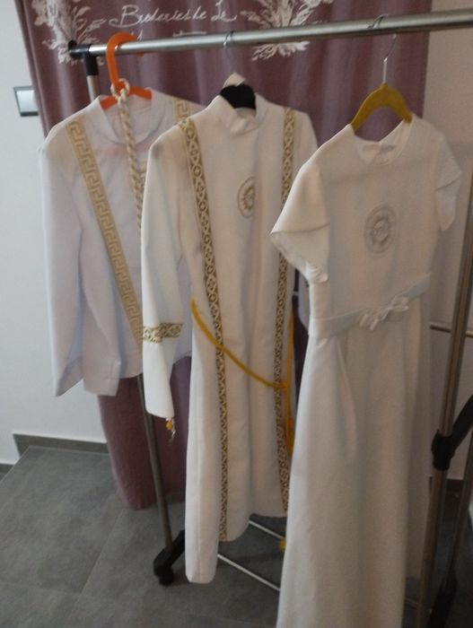 Sukienka komunijna alba wczesna komunia jak nowa biała IHS torebka gra