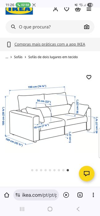 Sofá Eskilstuna 2 lugares