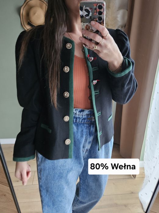 Wyjątkowa Marynarka damska Wełniana Vintage AlpHorn Trachten Krótki Ża