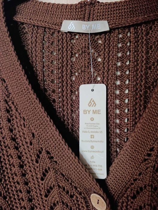 Sweter damski firmy By Me, ażurowy brązowy, r. S
