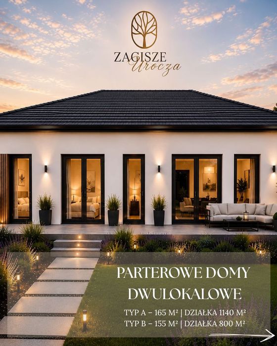 Parterowy dom bliźniak  dostępne 155/165m², duża działka Konstancin