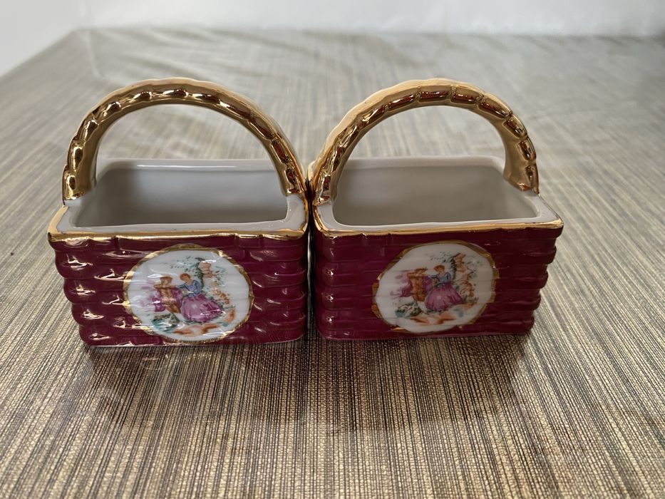 Par de Cesta decorativa em cerâmica com pegas