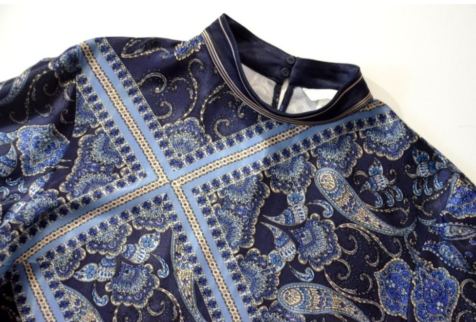 H&M bluzka z satyny z bufkami piękny wzór r 42-44