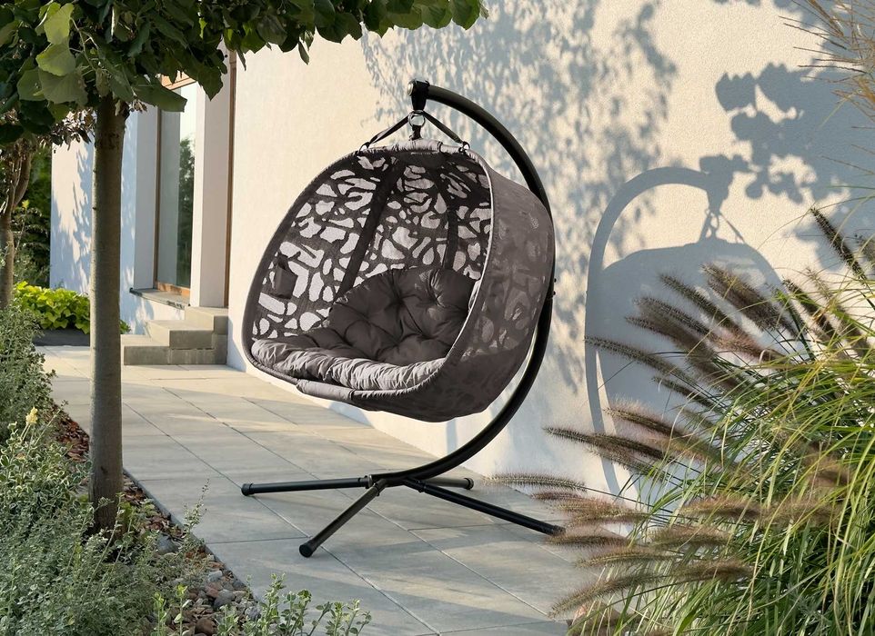 FOTEL WISZĄCY Ogrodowy HUŚTAWKA Gniazdo Duża Poduszka XXL Brązowy