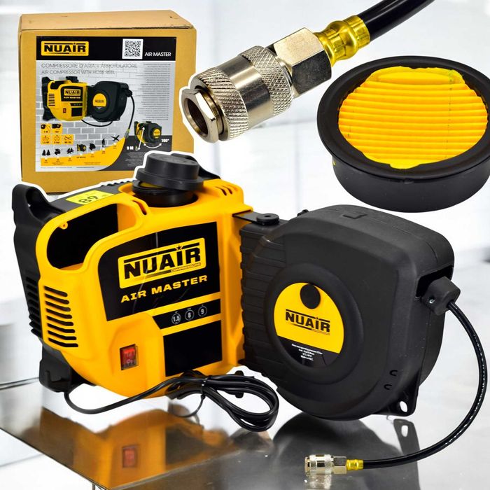 bezolejowy kompresor ścienny Nuair 8bar z wężem samozwijającym
