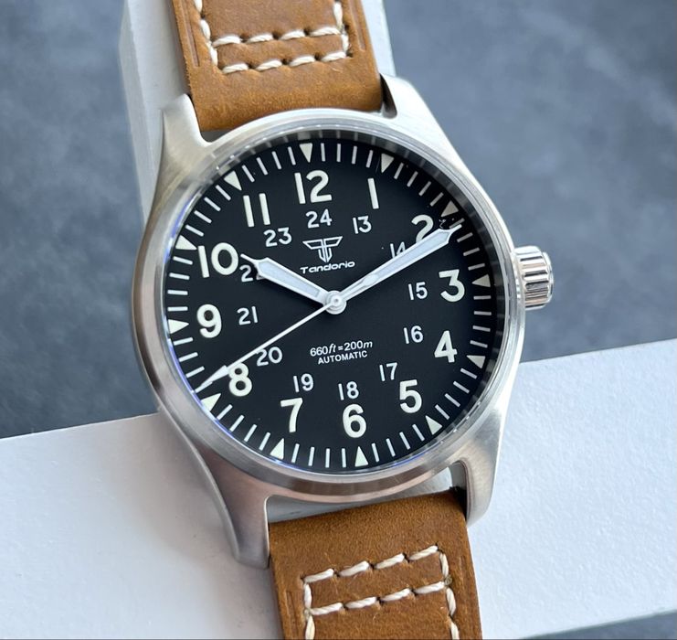 Механічний військово-польовий Tandorio Pilot WR 200M Miyota 8215 Automatic Часы мужские механические