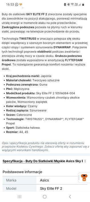 Buty  sportowe /asics/ sky elite ff /43.5