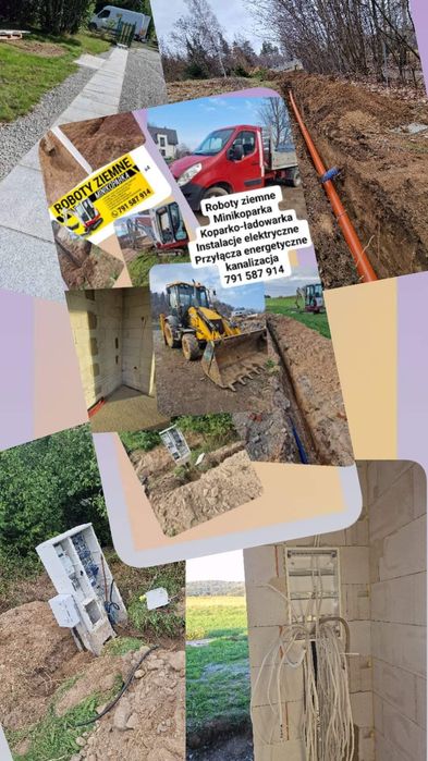 Usługi minikoparką ,koparko-ładowarka ,roboty ziemne,instalacje elektr