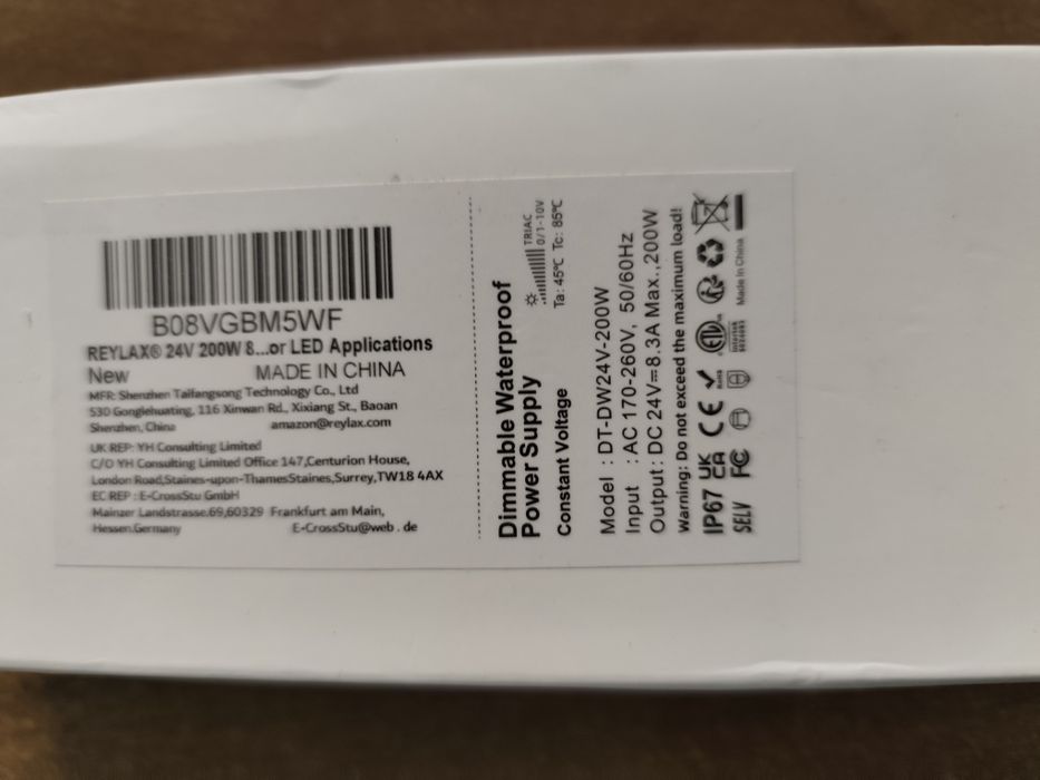 Zasilacz SLIM hermetyczny IP67 do taśm LED 24V 200W 8,3A wodoodporny