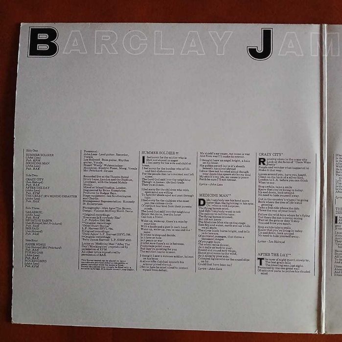 Sprzedam płytę winylową Barclay James Harvest „Live”